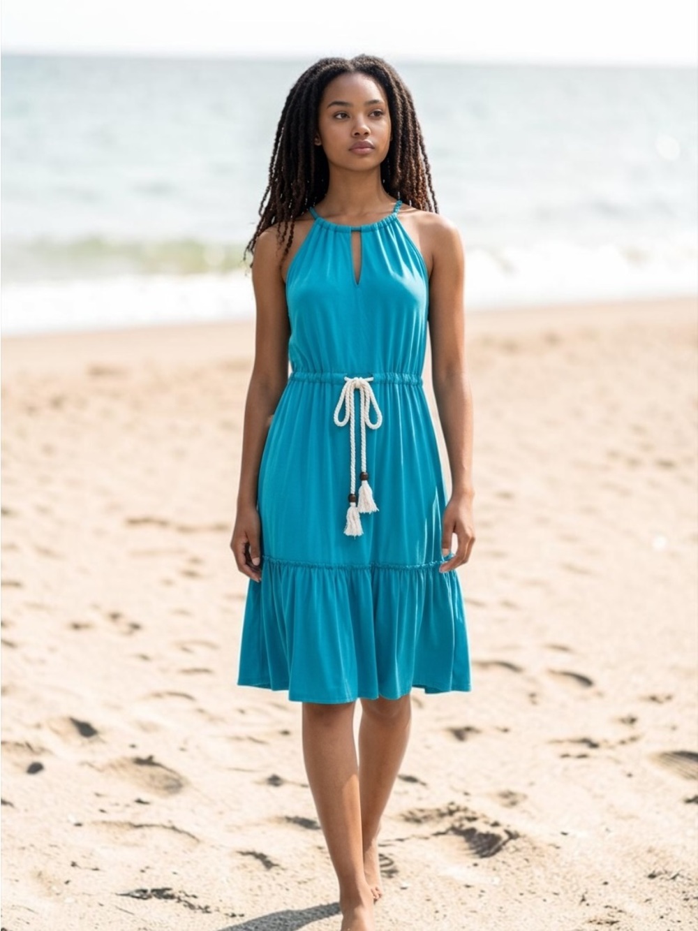 London Style Teal Halter Keyhole Dress